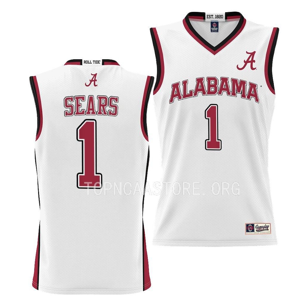 Youth Alabama Crimson Tide Mark Sears #1 White NCAA College Basketball Jersey